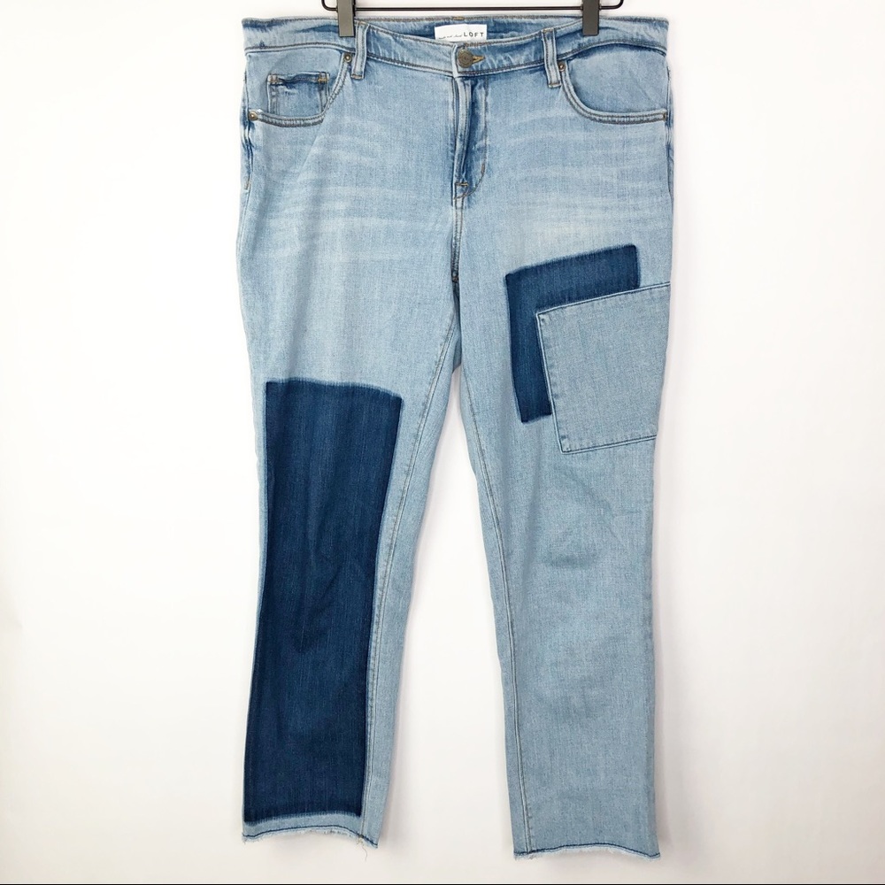 Loft Patchwork Boyfriend Cropped Jeans Size 10